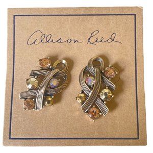 Allison Reed gold tone Stud Earrings with yellow & Pink crystal
